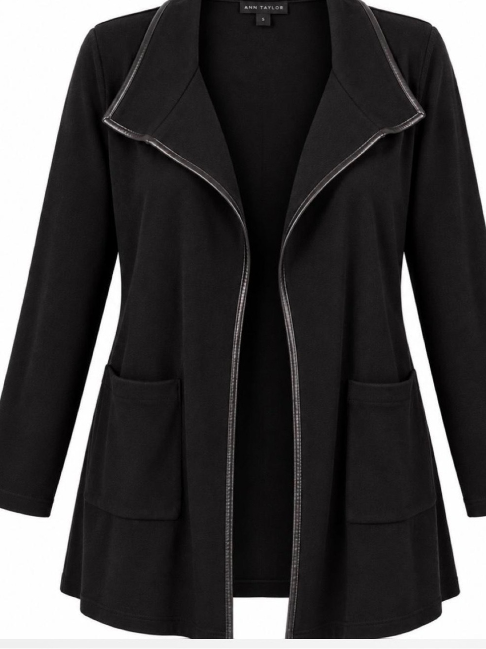 Ann Taylor Black Open-Front Jacket with Contrast Trim